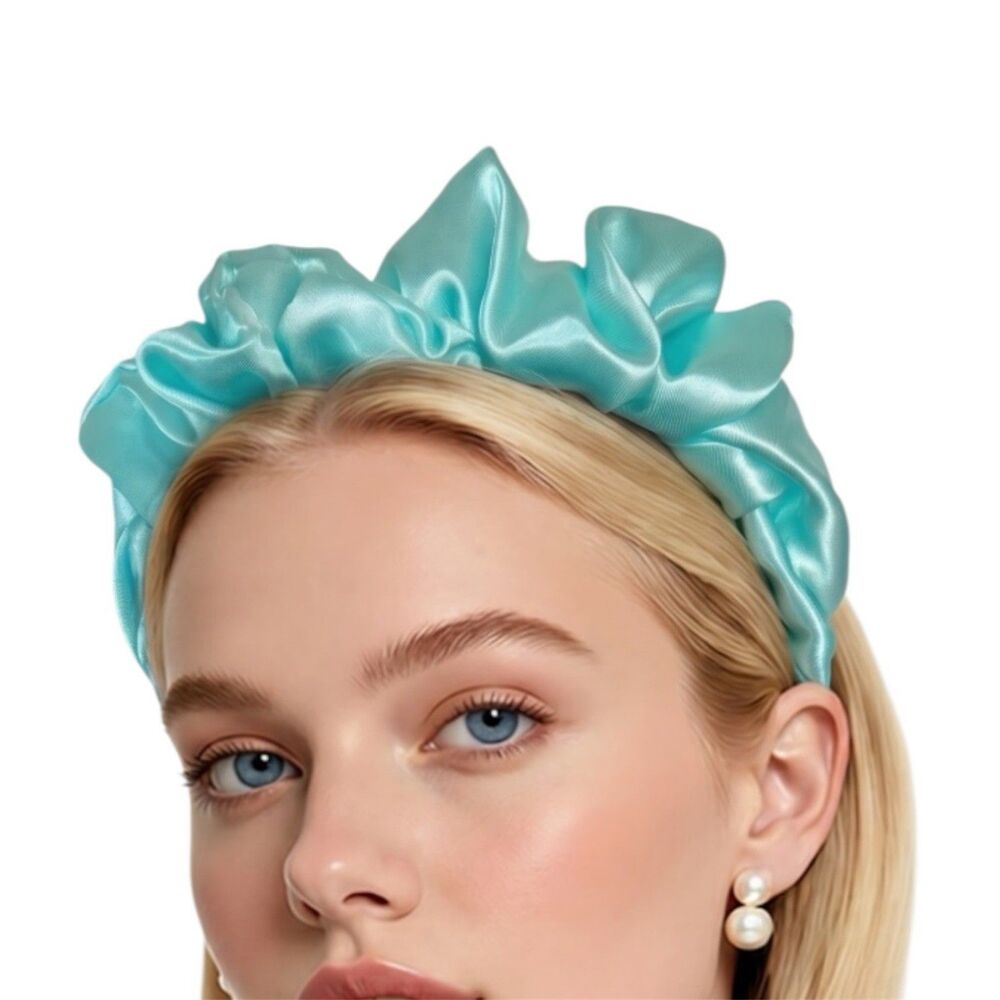 Blue Satin Headband wrap scrunched For Women’s And Girls Pleated design - Picture 2 of 12